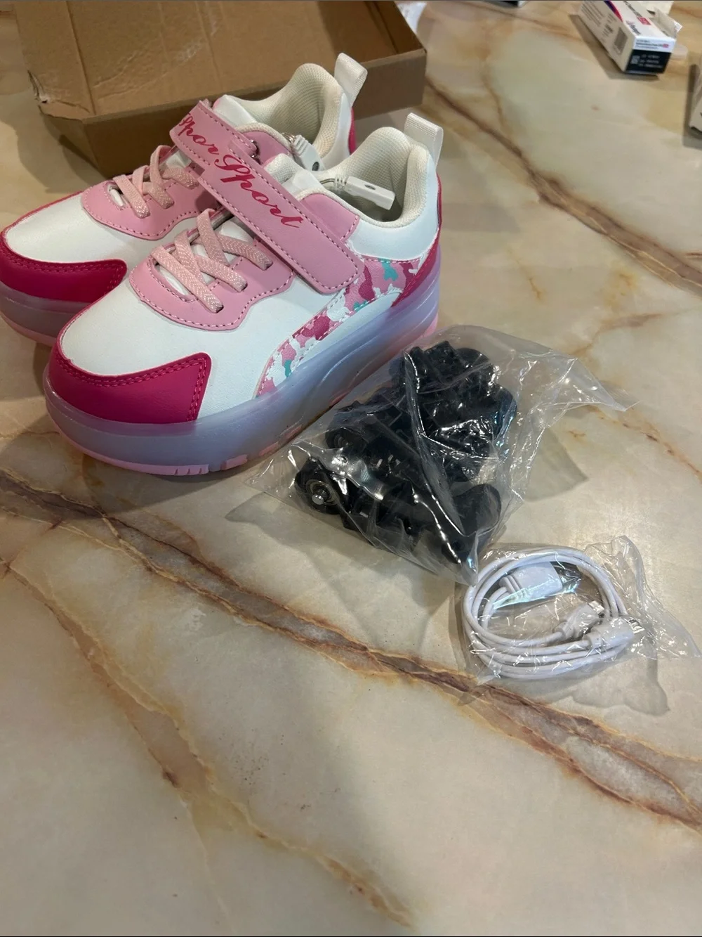 Kids Pink Light-Up Roller Shoes with Velcro Strap